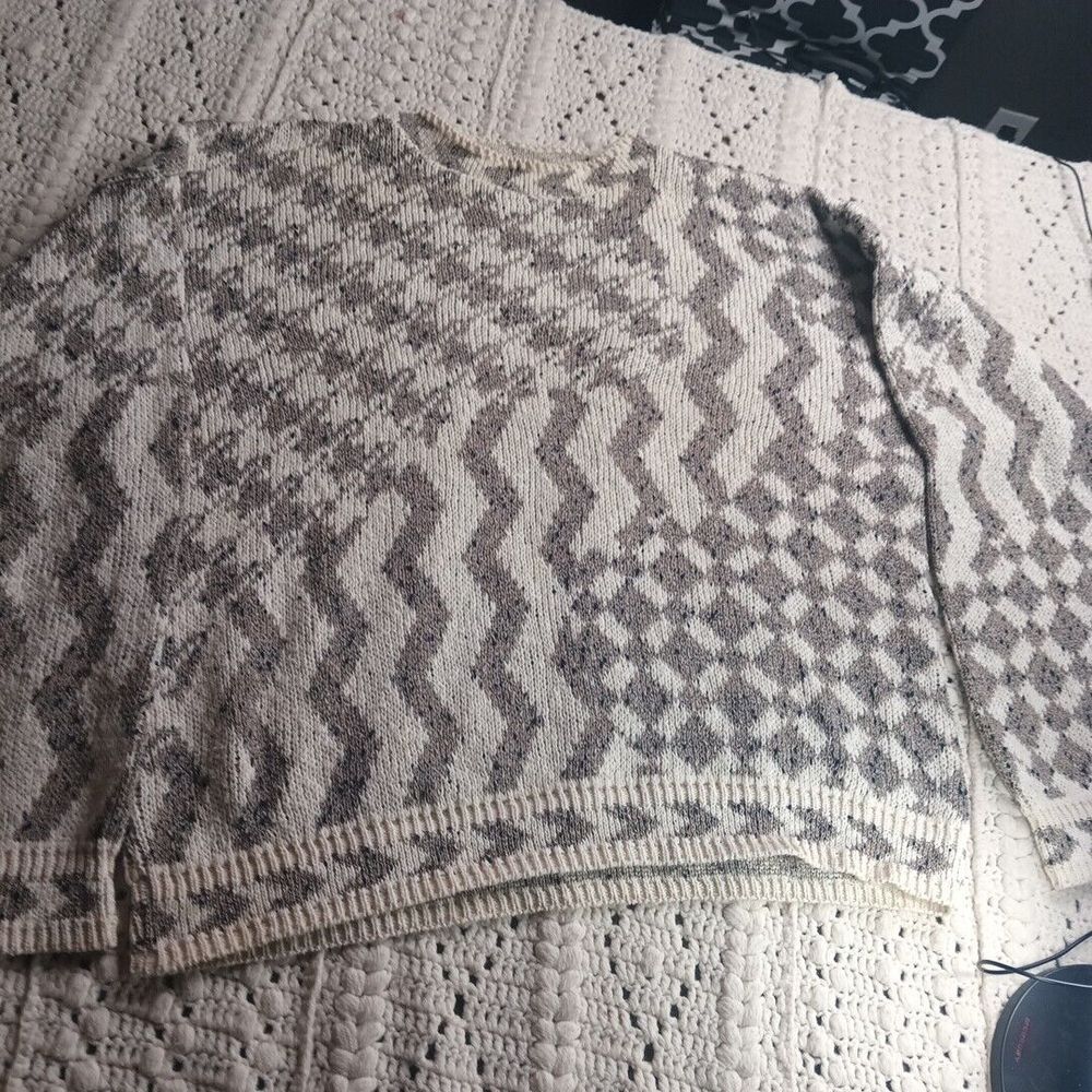 Vintage Tony Lambert Mens XL Grandpa Knit Sweater Zigzag Cotton Made in USA Rare